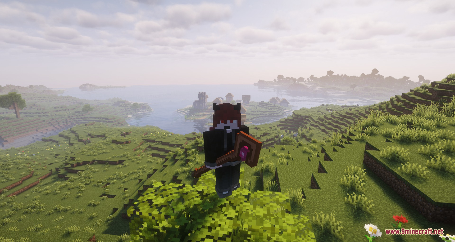 Rpg Adventurer Mod (26.2) – Level Up Your Stats And Cast Spells On Quests 4 Minecraft player character holding a unique weapon from the rpg adventurer mod