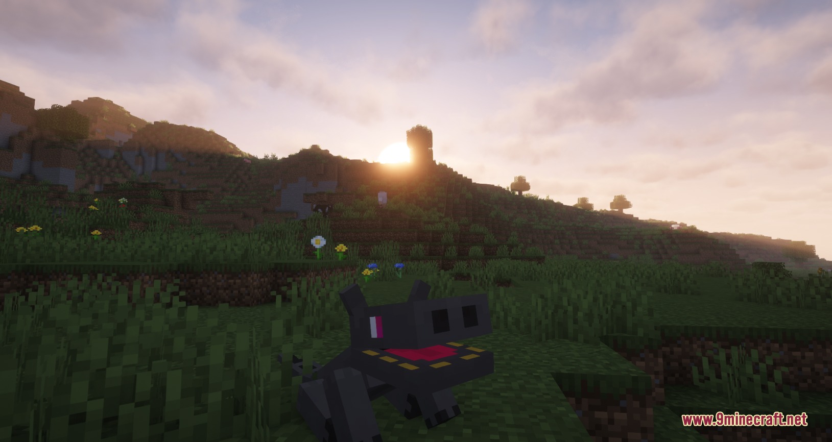 Rpg Adventurer Mod (26.2) – Level Up Your Stats And Cast Spells On Quests 7 A small black gluttony creature sits in a grassy field during sunset