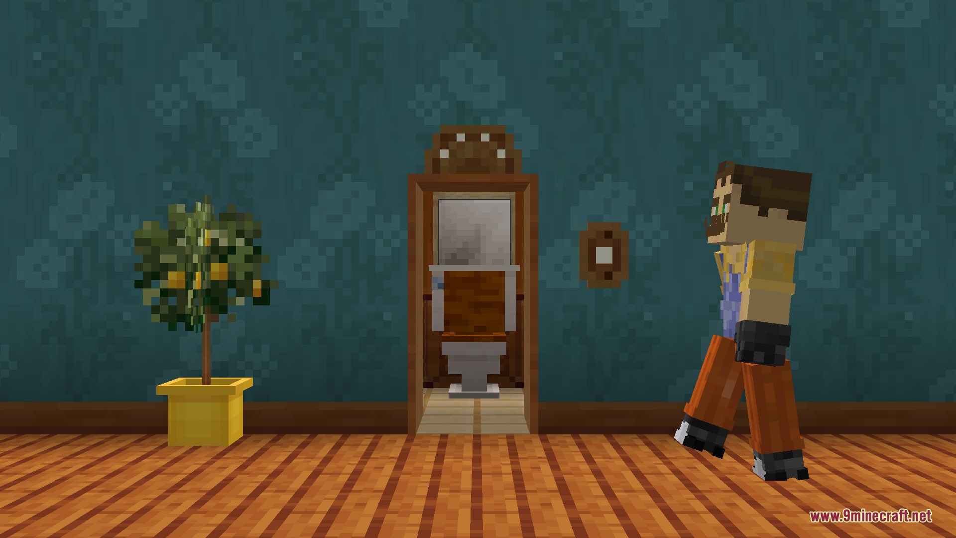 Ravenbrooks Cr Hello Neighbor By Richard_Burusa Mod (1.20.1) 8 The neighbor character walks past a bathroom doorway in ravenbrooks cr hello neighbor