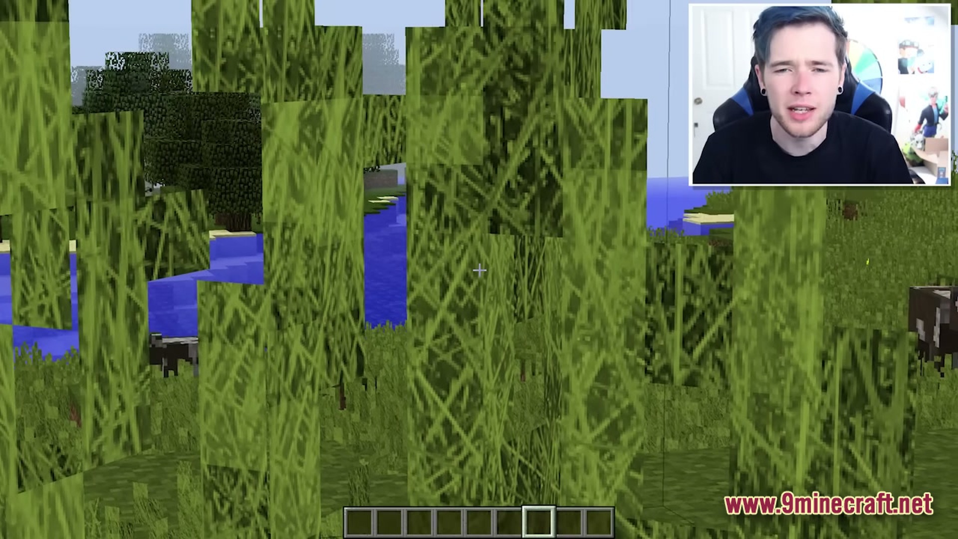 Real Realistic World Realistic Modpack (1.20.1) – Explore Lifelike Forests And Mountains 2 A first-person view of tall grass in a minecraft plains biome with a facecam overlay