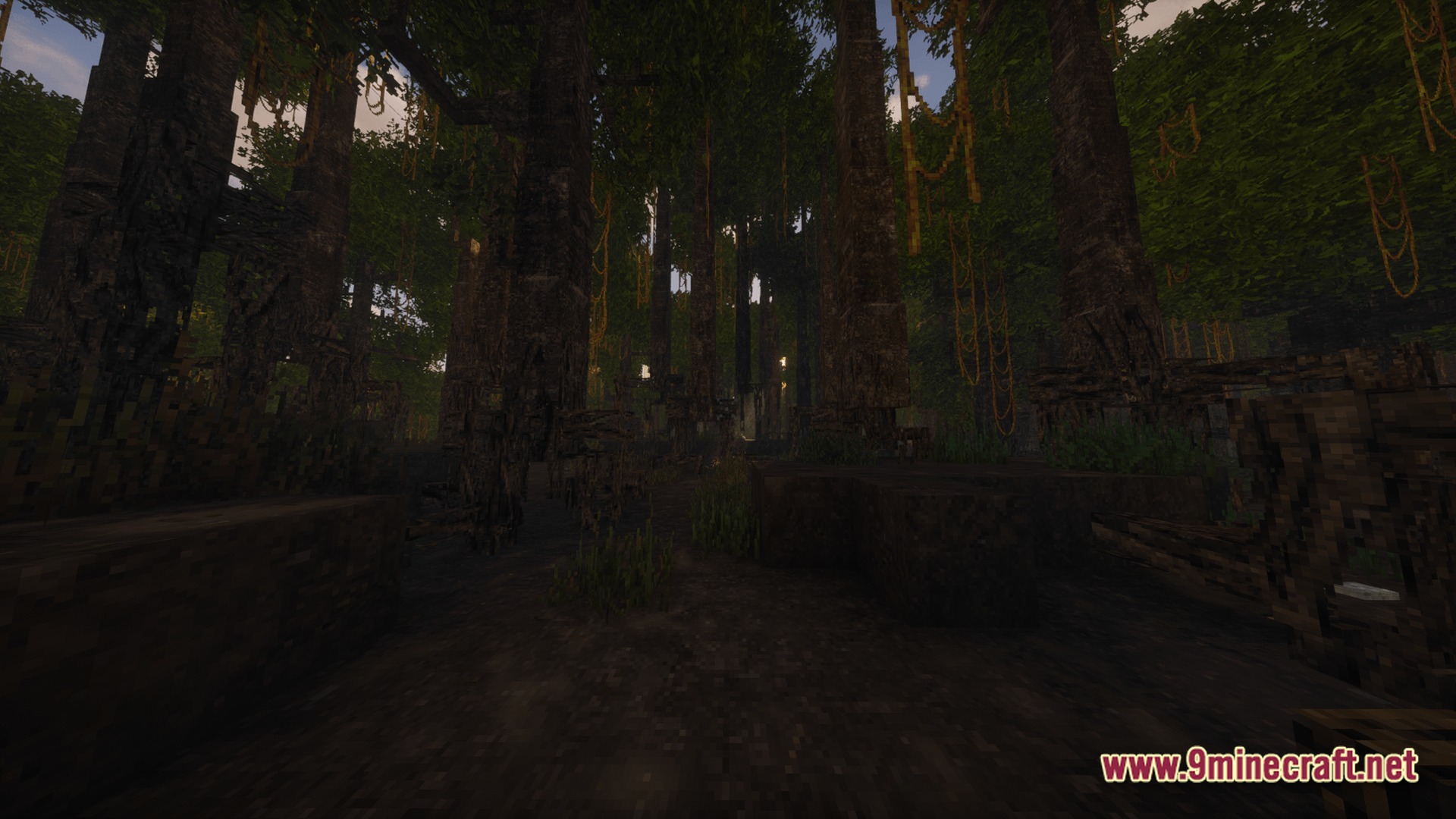 Real Realistic World Realistic Modpack (1.20.1) – Explore Lifelike Forests And Mountains 11 A dense swamp biome featuring large trees with hanging vines and realistic water textures