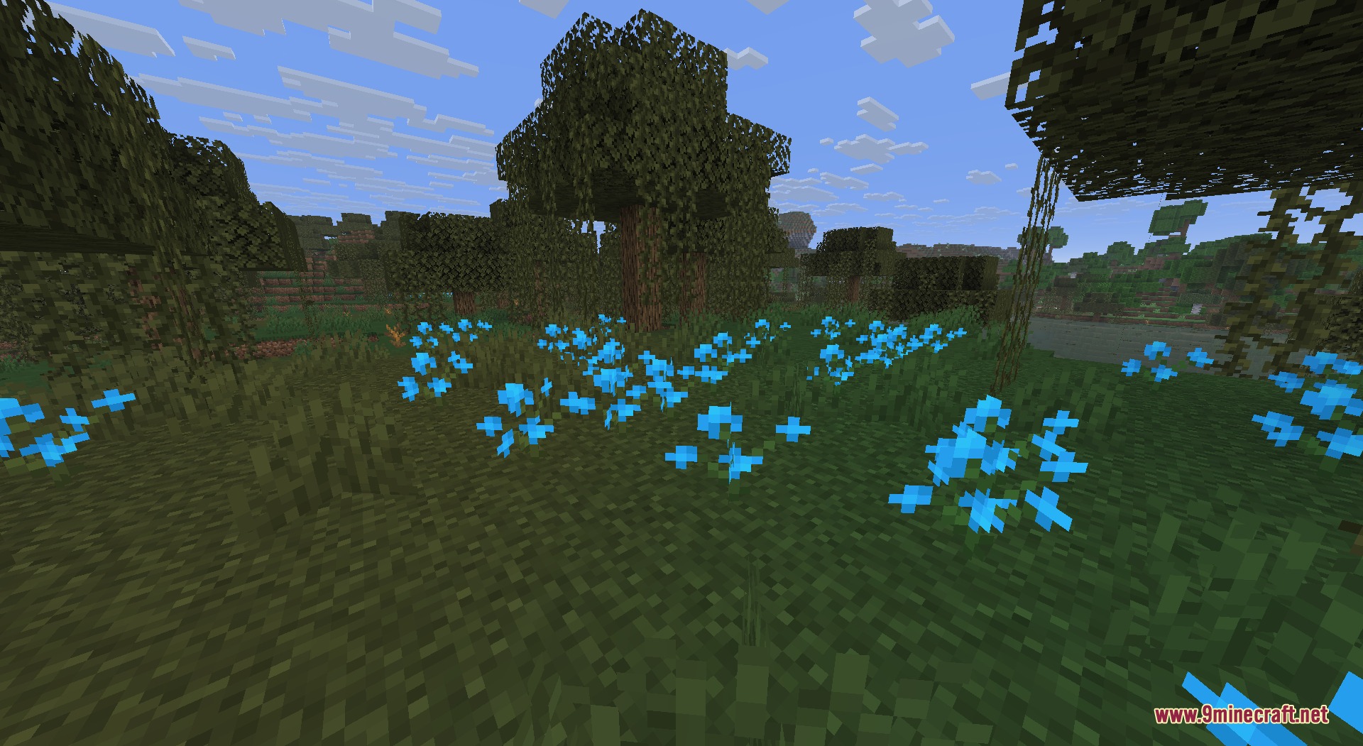 Recolored Plants Resource Pack (26.2, 1.20.1) – Naturally Blended Flora 6 Blue orchids in a swamp with stems matching the dark green grass