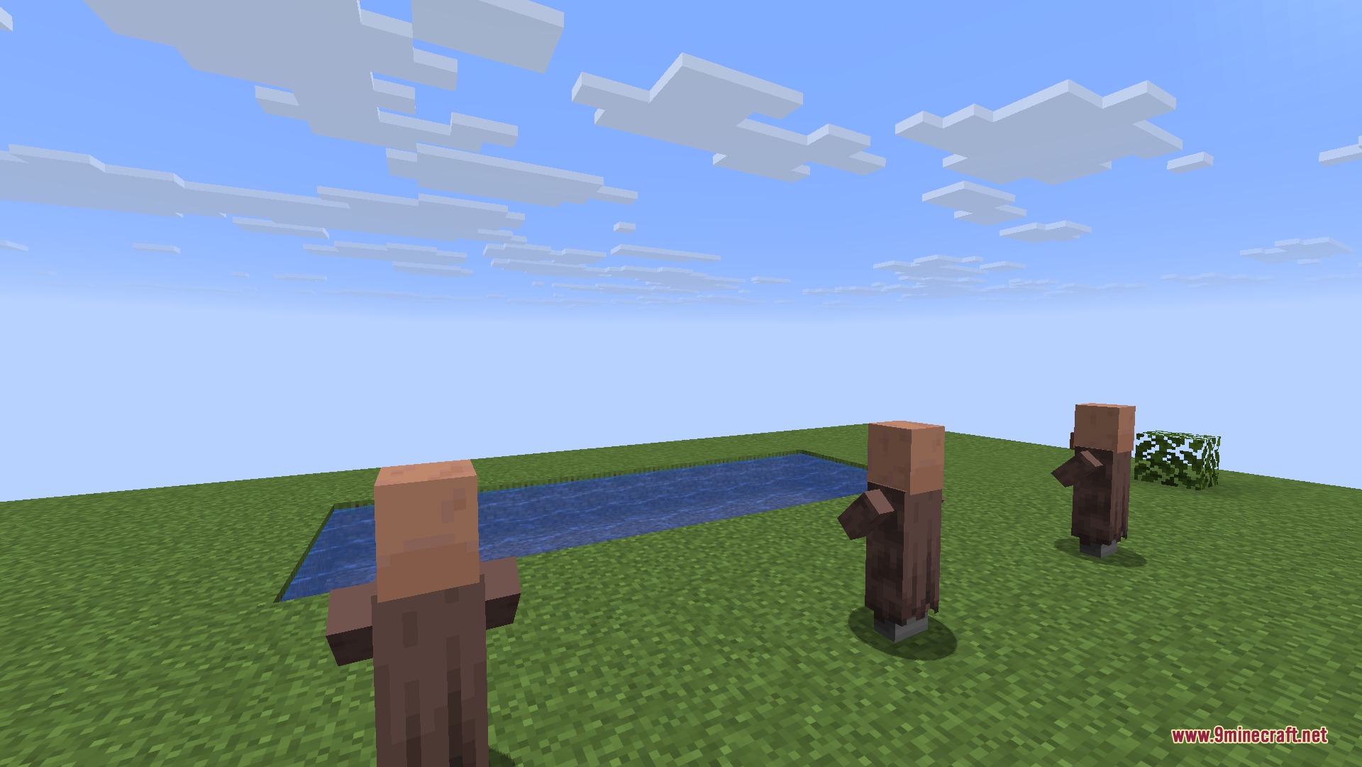 Remove Potion Particles 9Minecraft Resource Pack (26.2) – Clear Vision Without Swirls 4 Villagers standing on grass with all potion effect particles completely removed from view