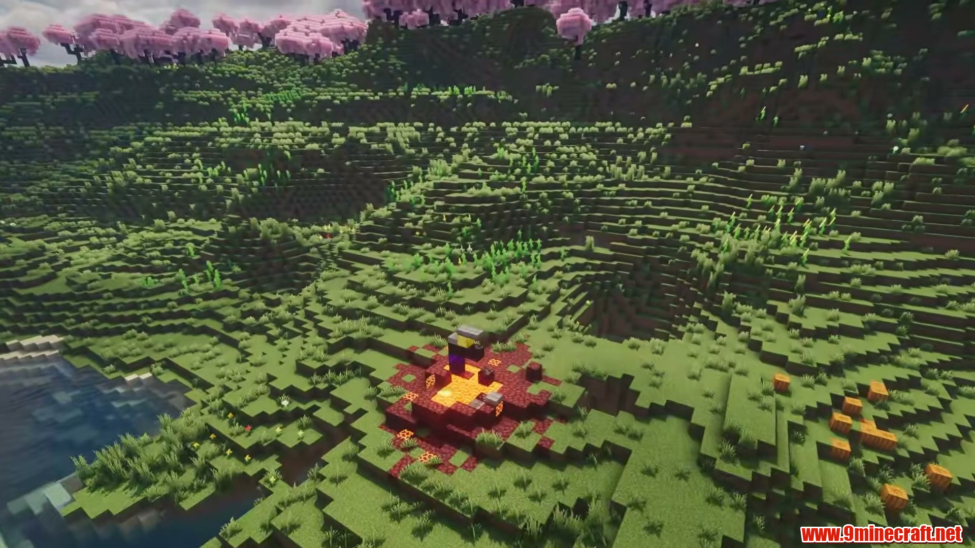 Sakura village plains in minecraft seed -3553155275671954620