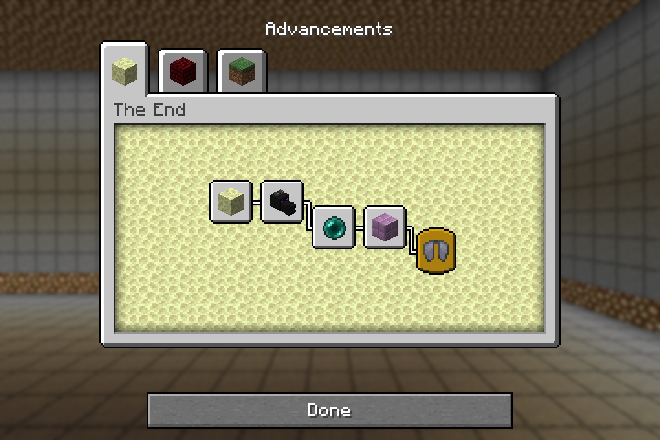 Sky Inventory Background Resource Pack (26.2, 1.21.1) 3 The end advancements screen showing a bright sky background instead of gray