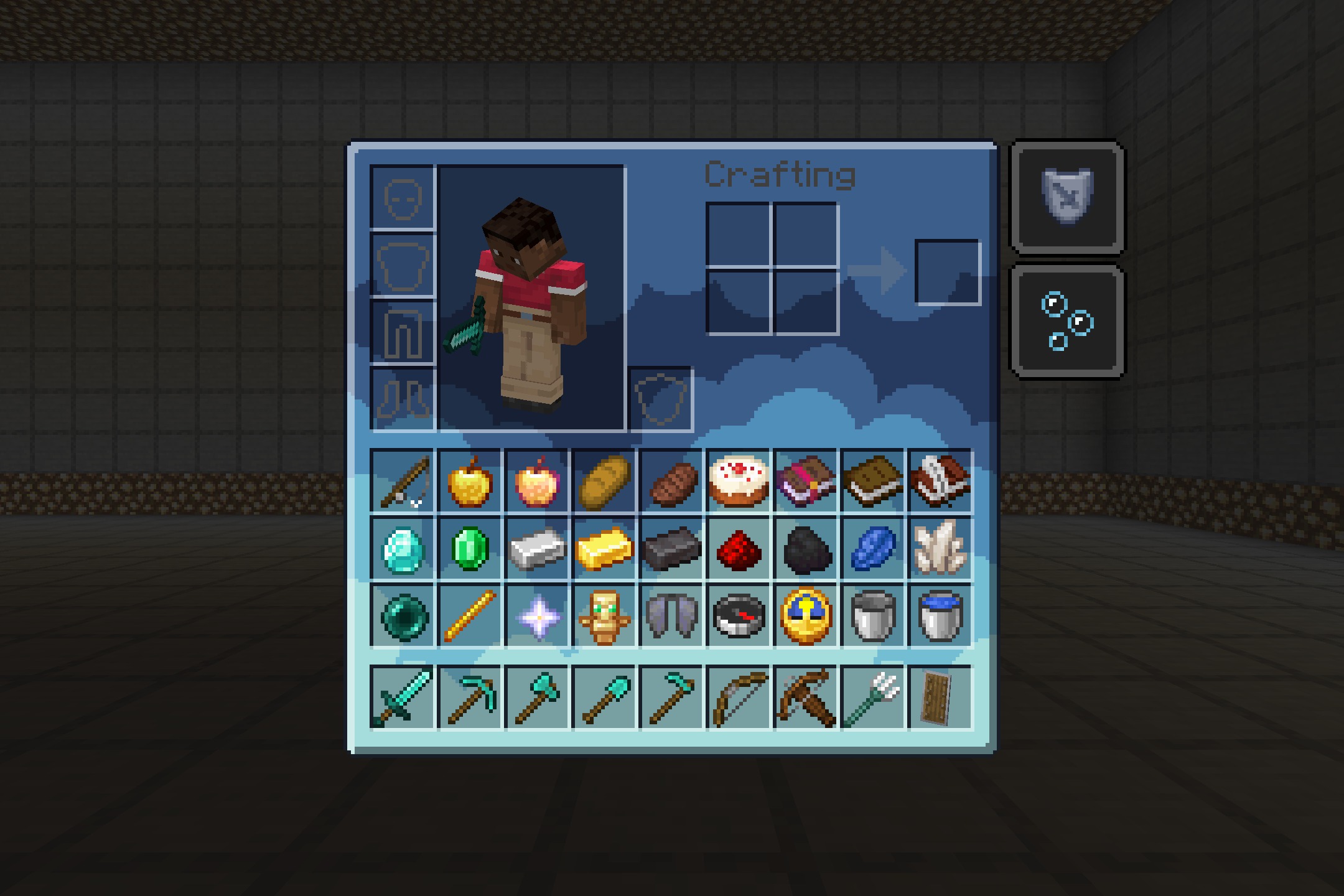 Sky Inventory Background Resource Pack (26.2, 1.21.1) 4 The minecraft inventory screen displays a bright blue sky background with clouds