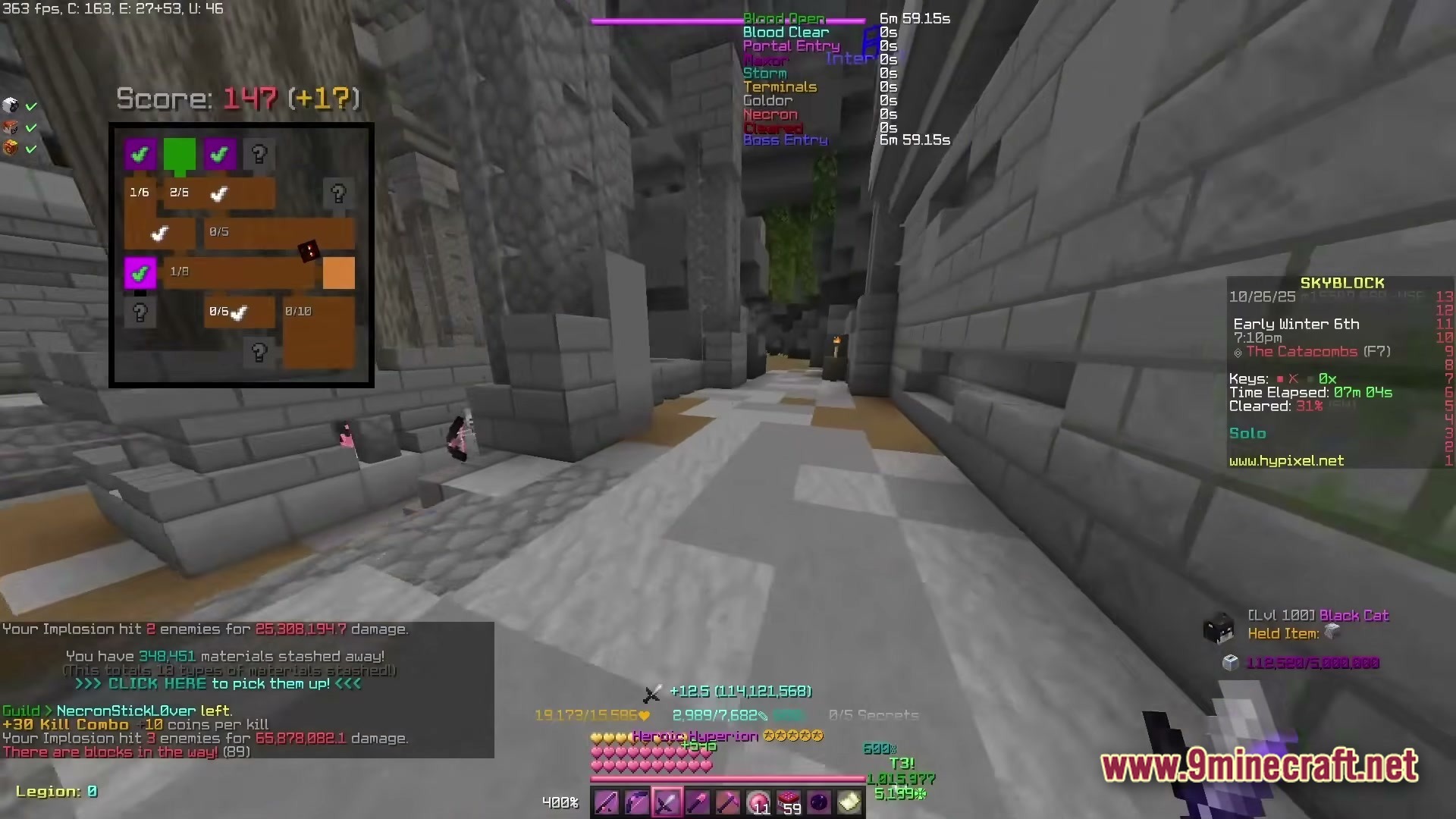 Skyblocker Hypixel Skyblock Modpack (26.2) – Boost Performance And Dominate Skyblock 6 A player explores the catacombs floor seven dungeon with a custom map and combat interface