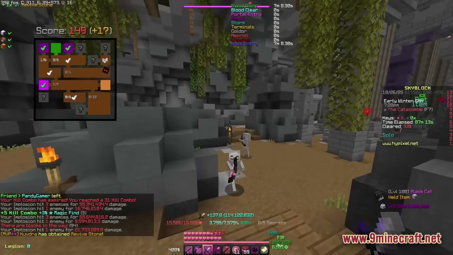Skyblocker Hypixel Skyblock Modpack (26.2) – Boost Performance And Dominate Skyblock 7 A player navigates a dungeon room in hypixel skyblock with custom hud elements and active mobs