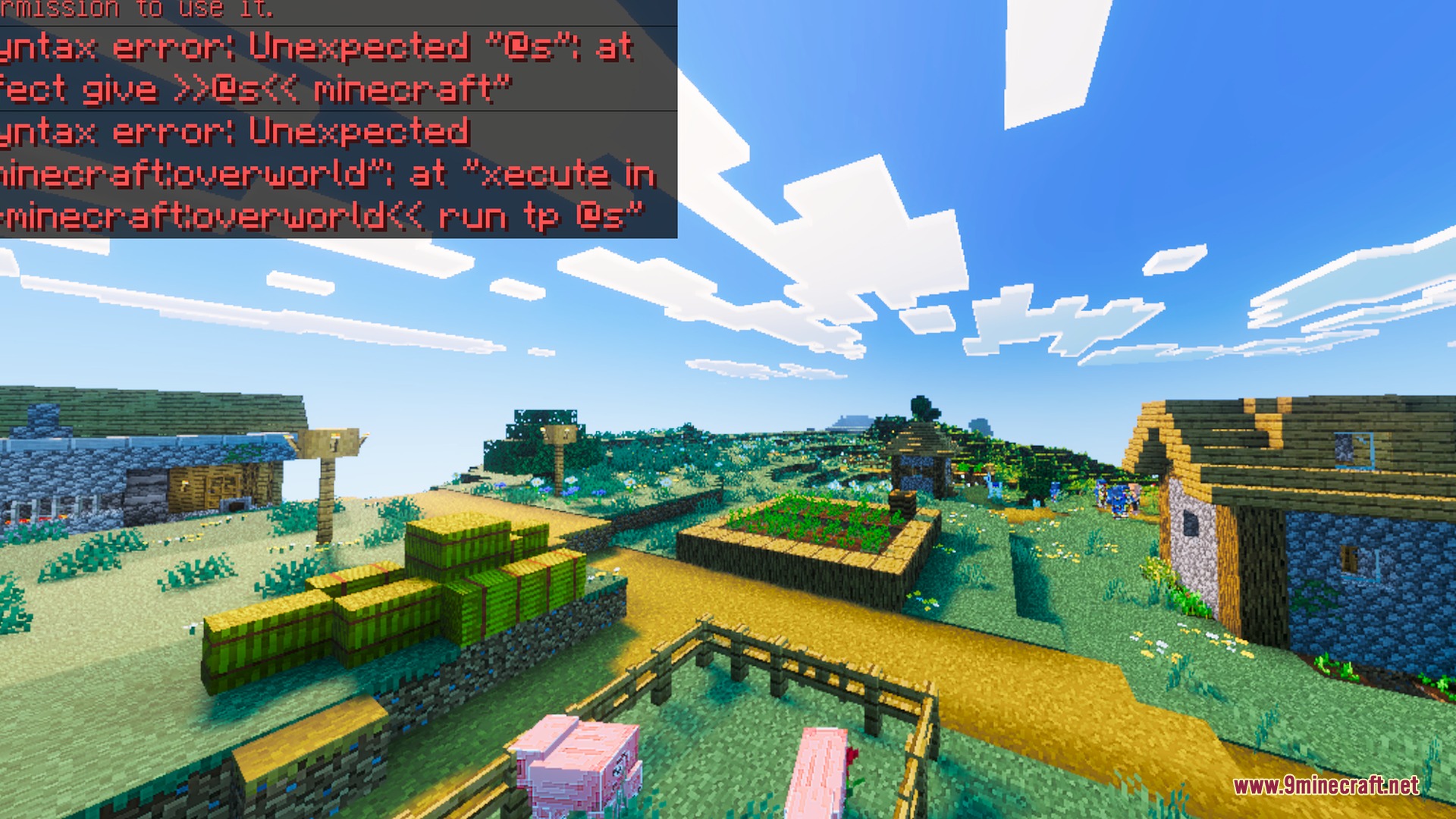 Skylix visuals enhances a sunny minecraft village with vibrant colors and clear skies