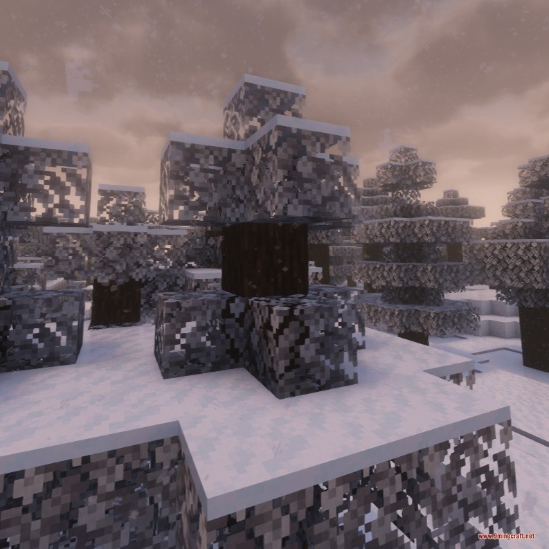 Snowy Biomes Enhanced Data Pack (26.2, 1.20.1) – White Tree Leaves And Smooth 4 Snowy minecraft forest featuring white tree leaves and smooth snow layers