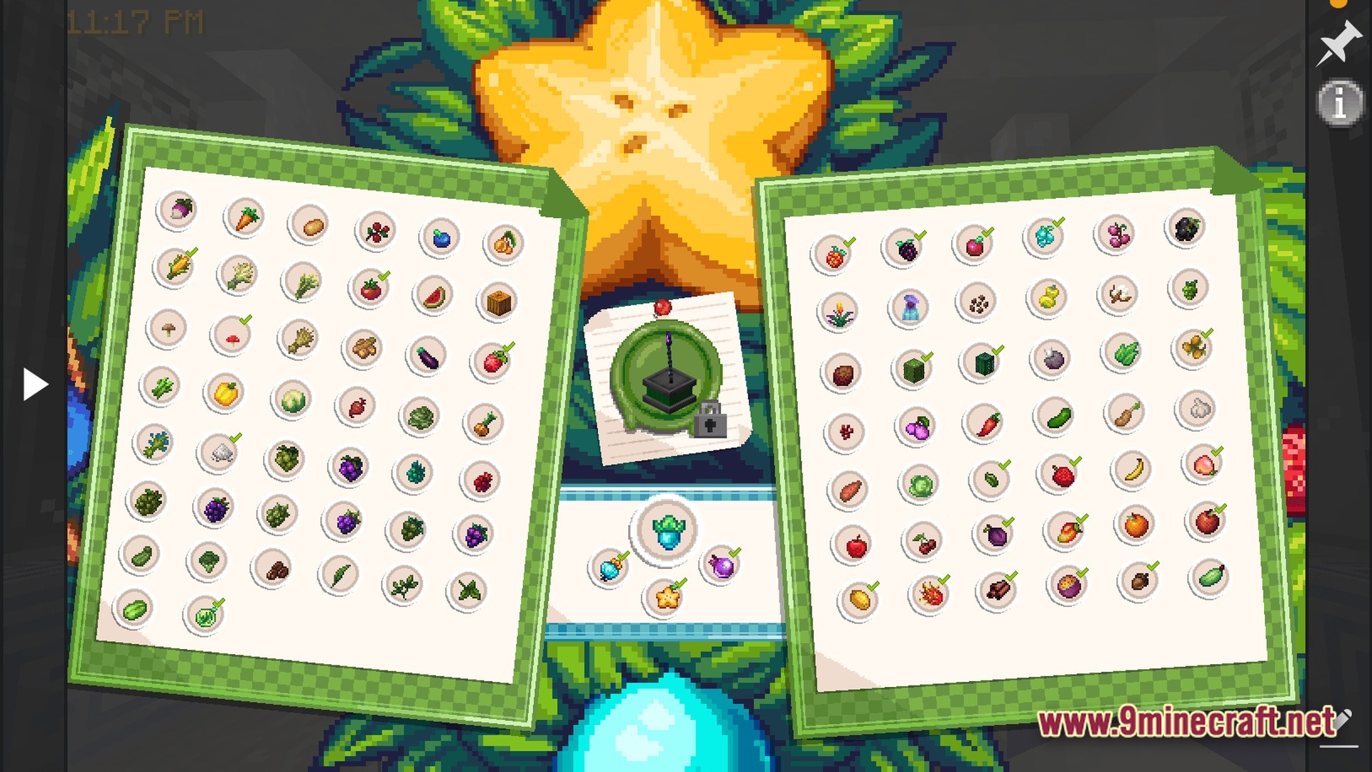 Society Sunlit Cobblemon Modpack (1.20.1) – Build Your Dream Monster Farm 9 A quest menu interface displaying various crop and berry collection objectives for the player to complete