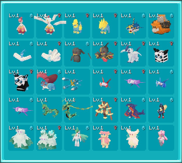 A grid showing various level one mega evolution forms from soul megas