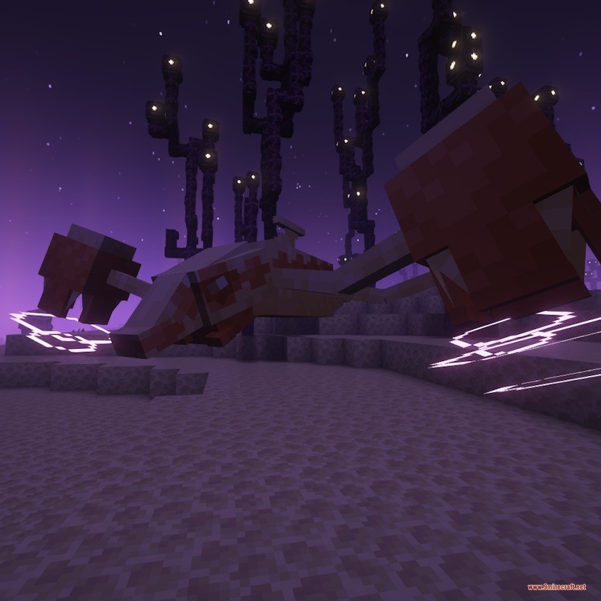 Spaceworld Mons Data Pack (1.21.1, 1.20.1) – Catch And Train Forgotten 8 A large brown beta monster resting on the ground in the end dimension