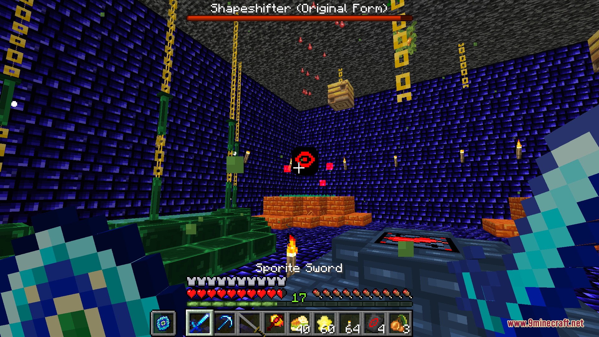 Spoduo The Spores Mod (1.20.1) – Battle Ancient Sea Life In A Strange Fungal 9 The shapeshifter boss floats in a large chamber with blue walls and pillars