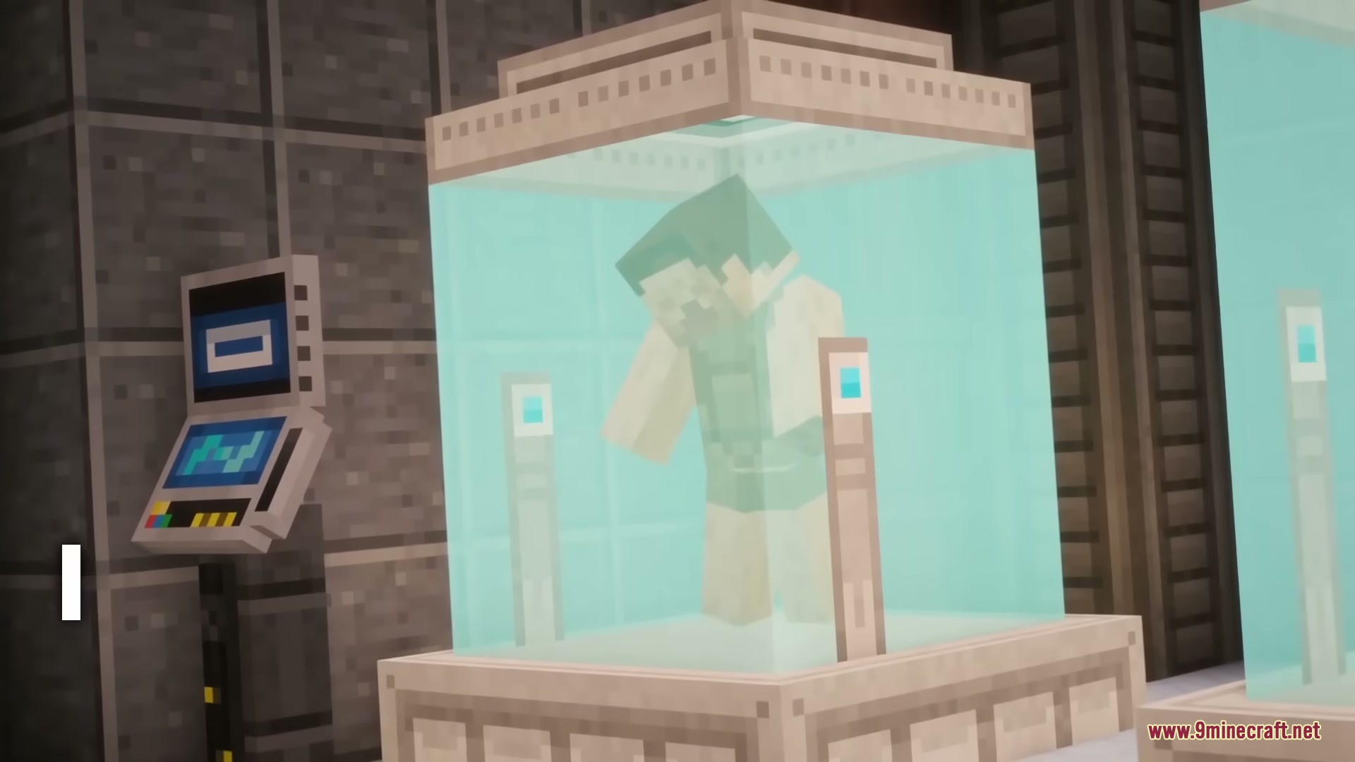 Star Wars Expansion Mod (1.20.1) – Fly Starships And Travel To Alien Planets 2 A minecraft character inside a containment tank from star wars expansion mod