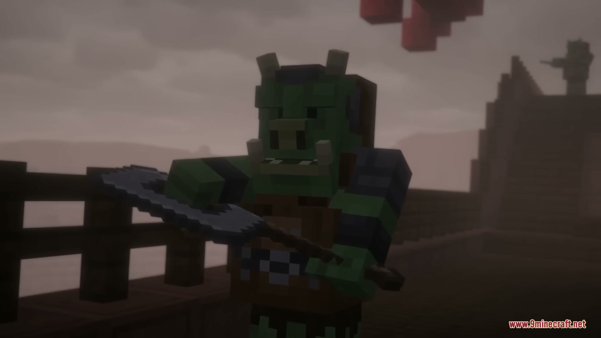 Star Wars Expansion Mod (1.20.1) – Fly Starships And Travel To Alien Planets 3 A green gamorrean guard mob holds a weapon in a foggy desert environment