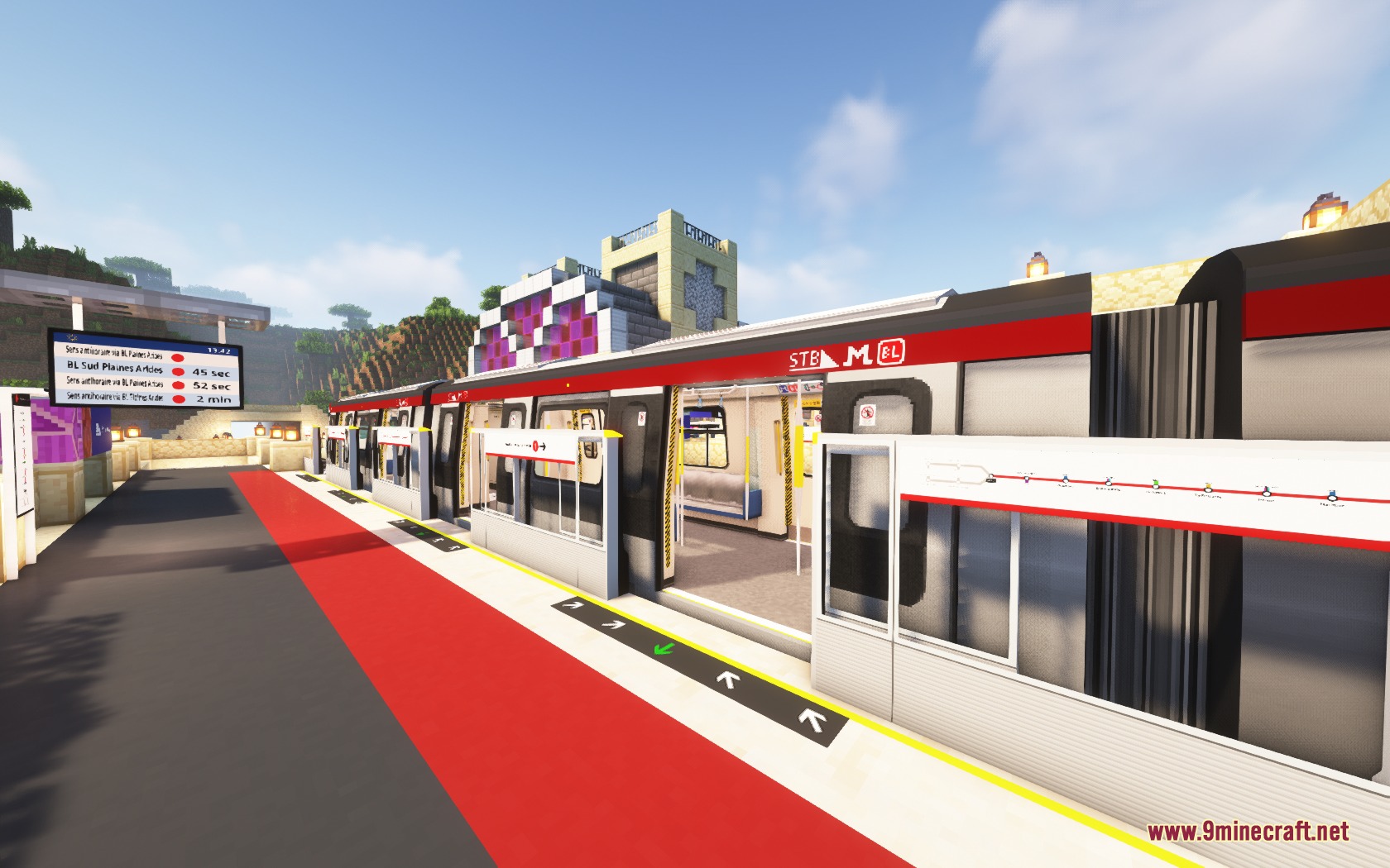 Steel Transit Blueprints Resource Pack (1.20.1) – Sleek Modern Trains 7 A modern stb metro train stopped at a station with platform screen doors