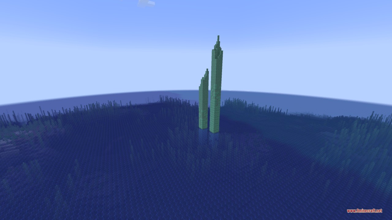 Sunken Spires Data Pack (1.21.11, 1.20.1) – Battle New Bosses In Lost 10 Two tall sunken spires structures rise from the vast blue ocean