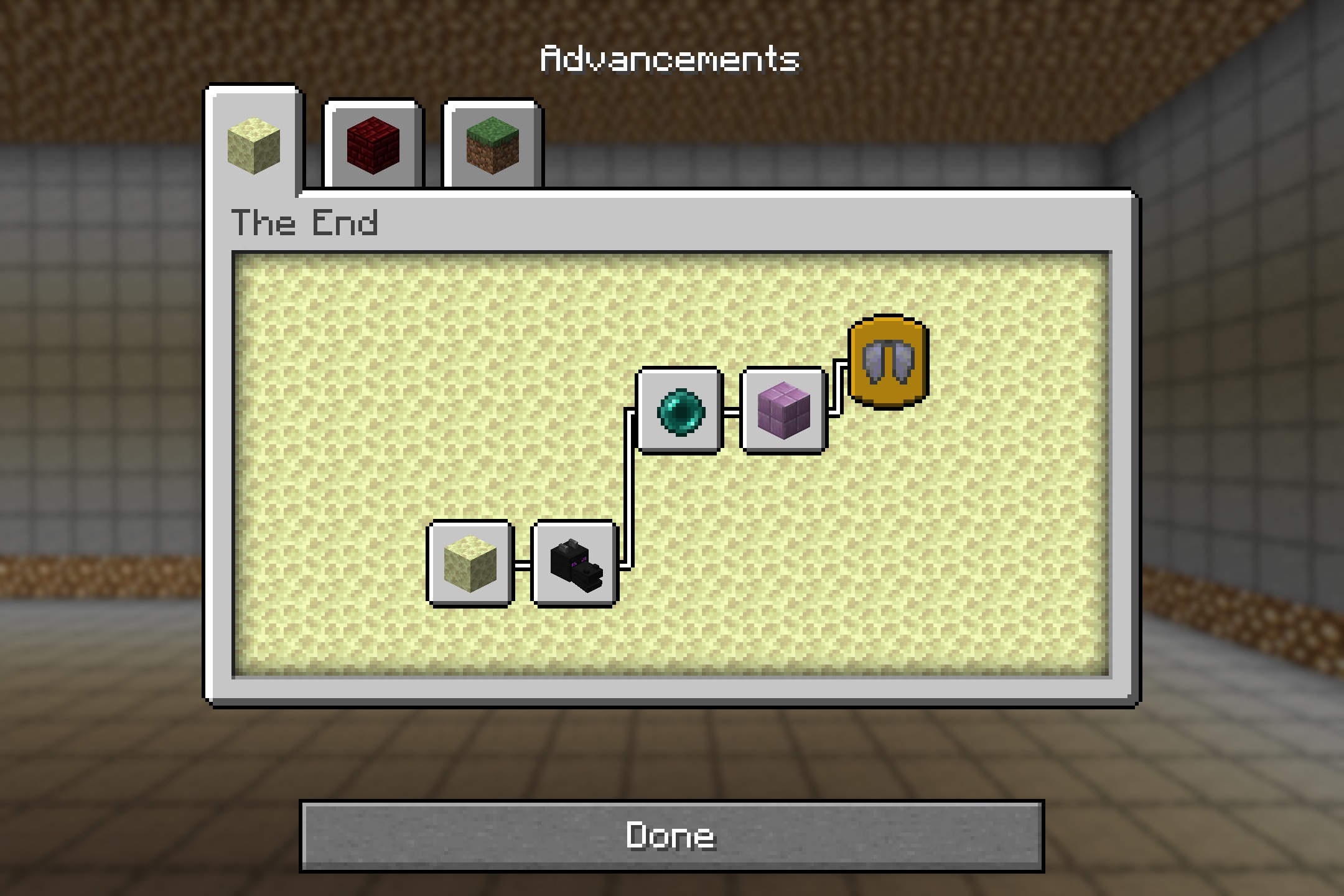Symbolic Subtitles Resource Pack (1.21.11, 1.20.1) – Quick Visual Cues 3 Minecraft advancements screen displaying completed tasks within the end dimension tab