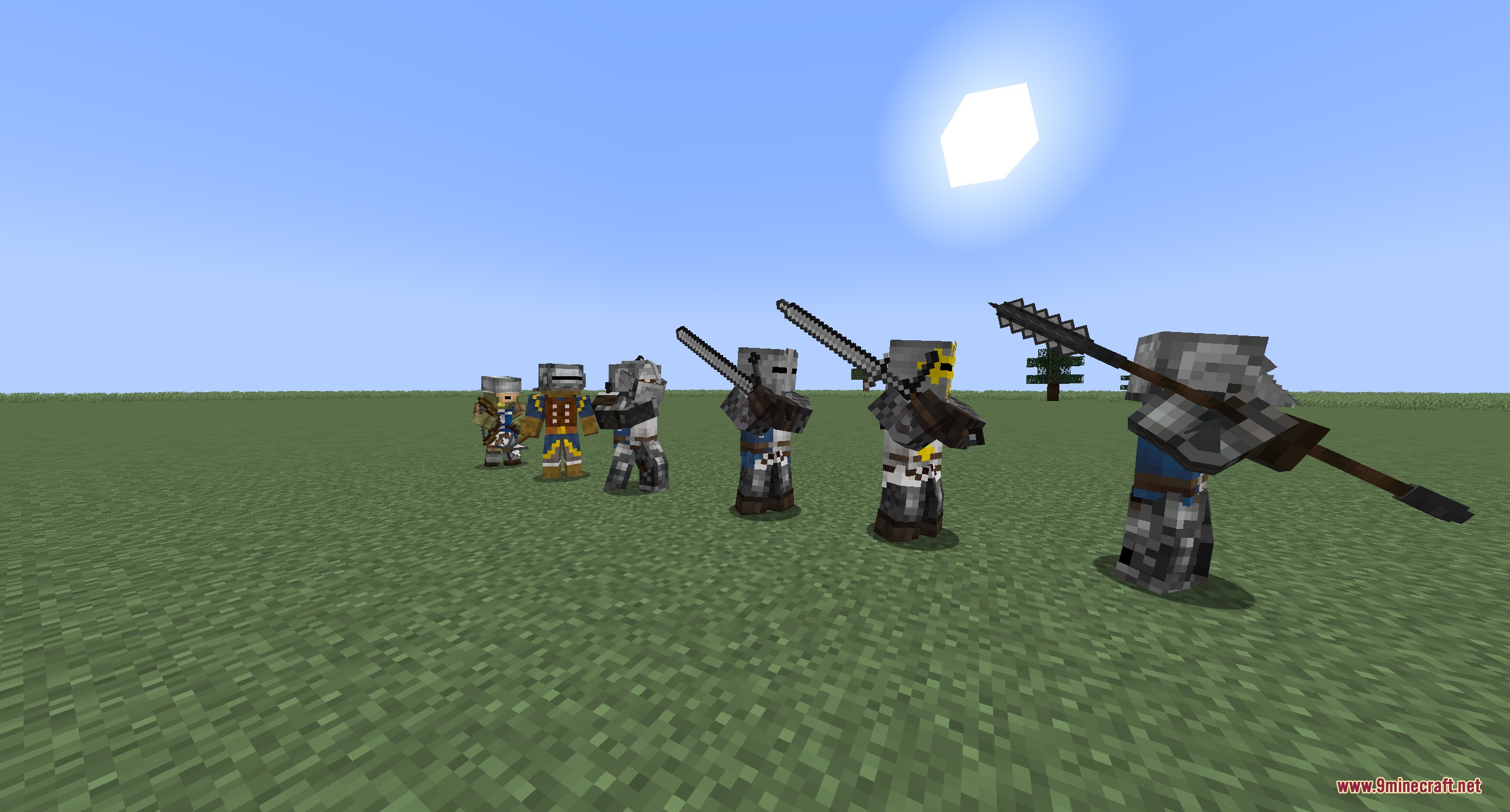 A lineup of different knight units from the tkvm enemies mod