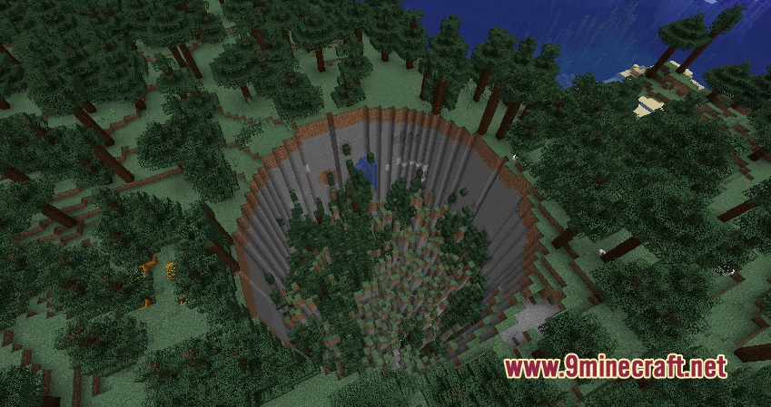 Tectonic Fury Mod (26.1.2, 1.21.1) – Survive Brutal Earthquakes 3 A massive deep sinkhole opening up in the middle of a forest