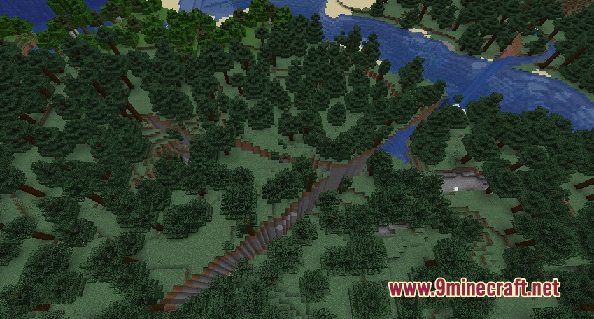 Tectonic Fury Mod (26.1.2, 1.21.1) – Survive Brutal Earthquakes 4 A deep fault line cutting through a dense spruce forest landscape