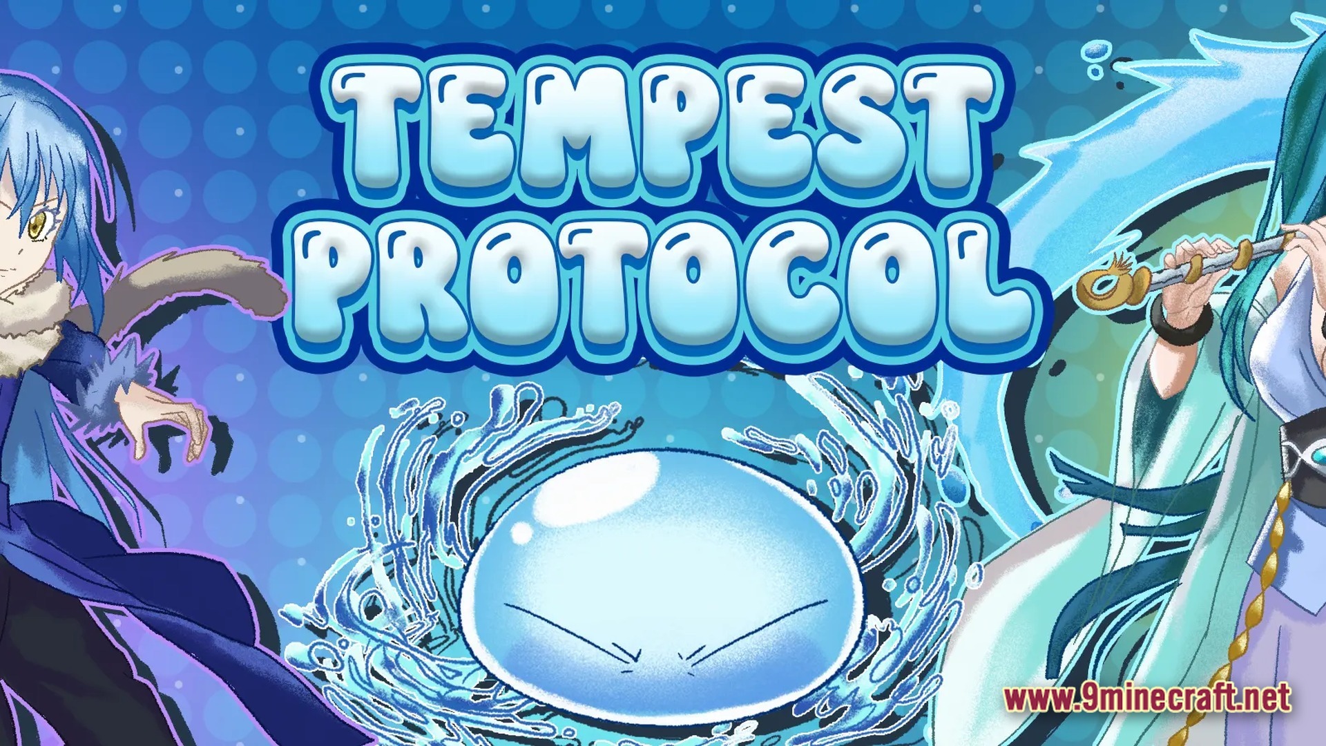 Tempest Protocol Modpack (1.21.1) – Anime Magic Rpg And Colony 8 Promotional artwork for the tempest protocol modpack featuring characters and slimes from the tensura anime series