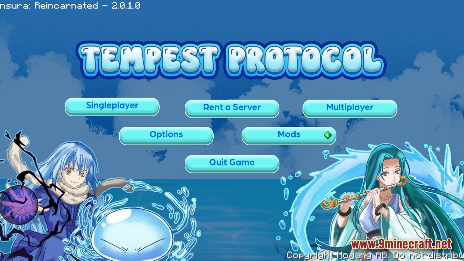 Tempest Protocol Modpack (1.21.1) – Anime Magic Rpg And Colony 9 The main menu of the tempest protocol modpack featuring anime-style character art and navigation buttons