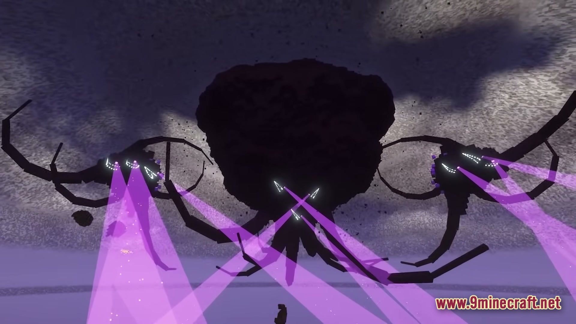 The Wither Storm’s Devastation Modpack (1.20.1) – Survive The Consuming Storm 6 The massive wither storm boss creature emits purple tractor beams from its multiple glowing eyes