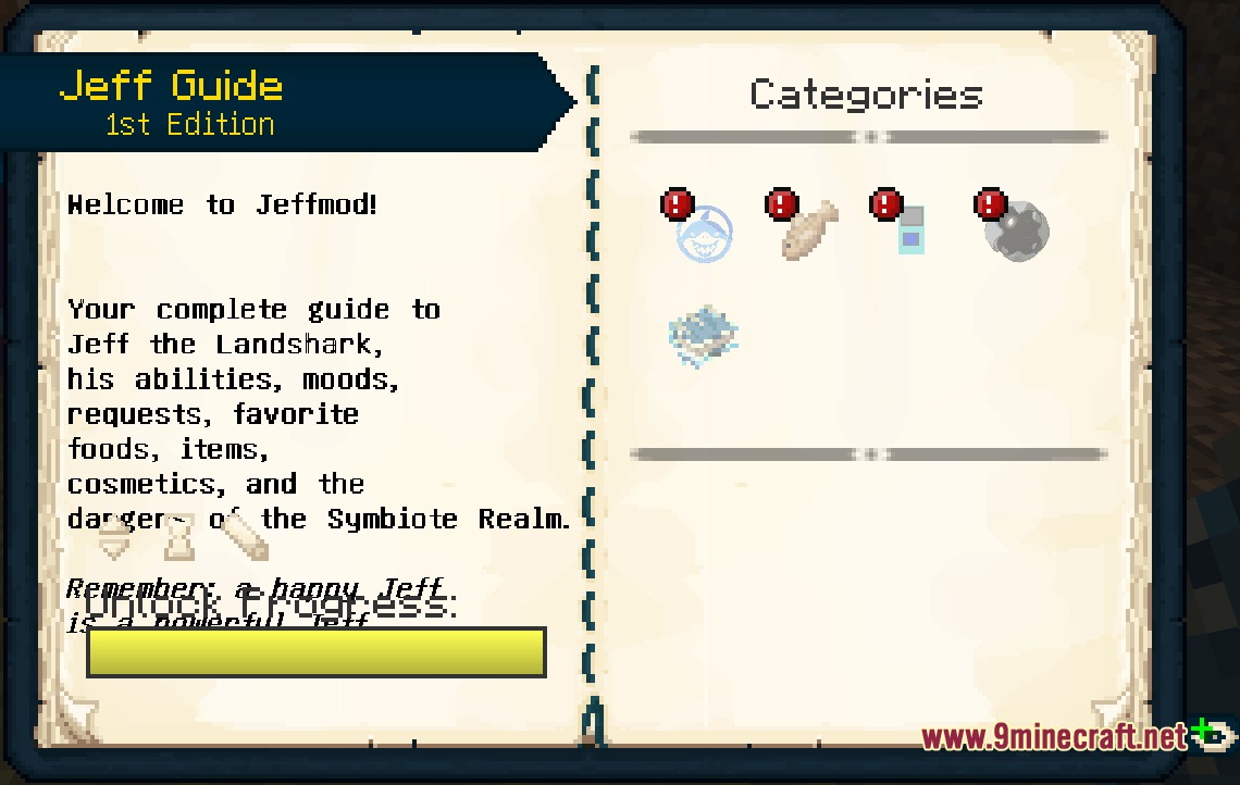 Tidal Crawler Companion Mod (1.20.1) – Raise And Train A Loyal Landshark 6 An open guidebook interface showing categories and information about jeff the landshark