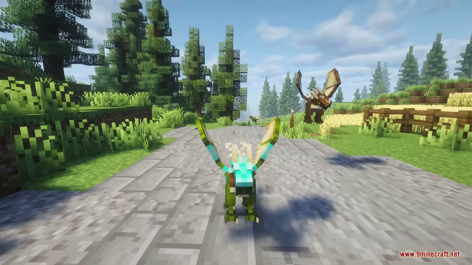 Tiny Dragons Reforged Mod (1.21.1, 1.20.1) – Hatch And Command Fire-Breathing 7 Back view of a small green dragon standing on a stone road