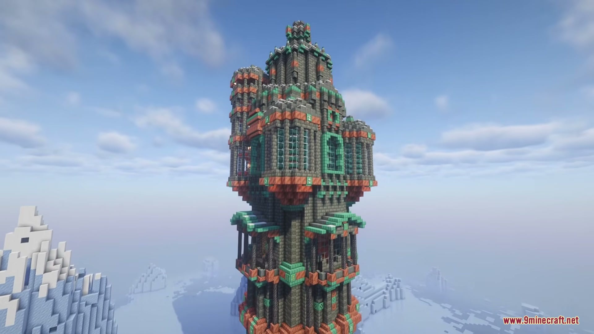 A massive tower structure made of copper blocks from towers of chambers
