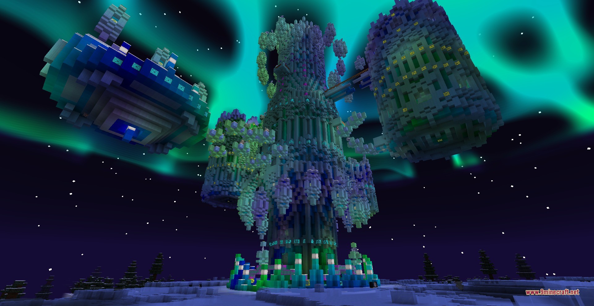 A massive new aurora palace structure stands tall in the twilight forest dimension
