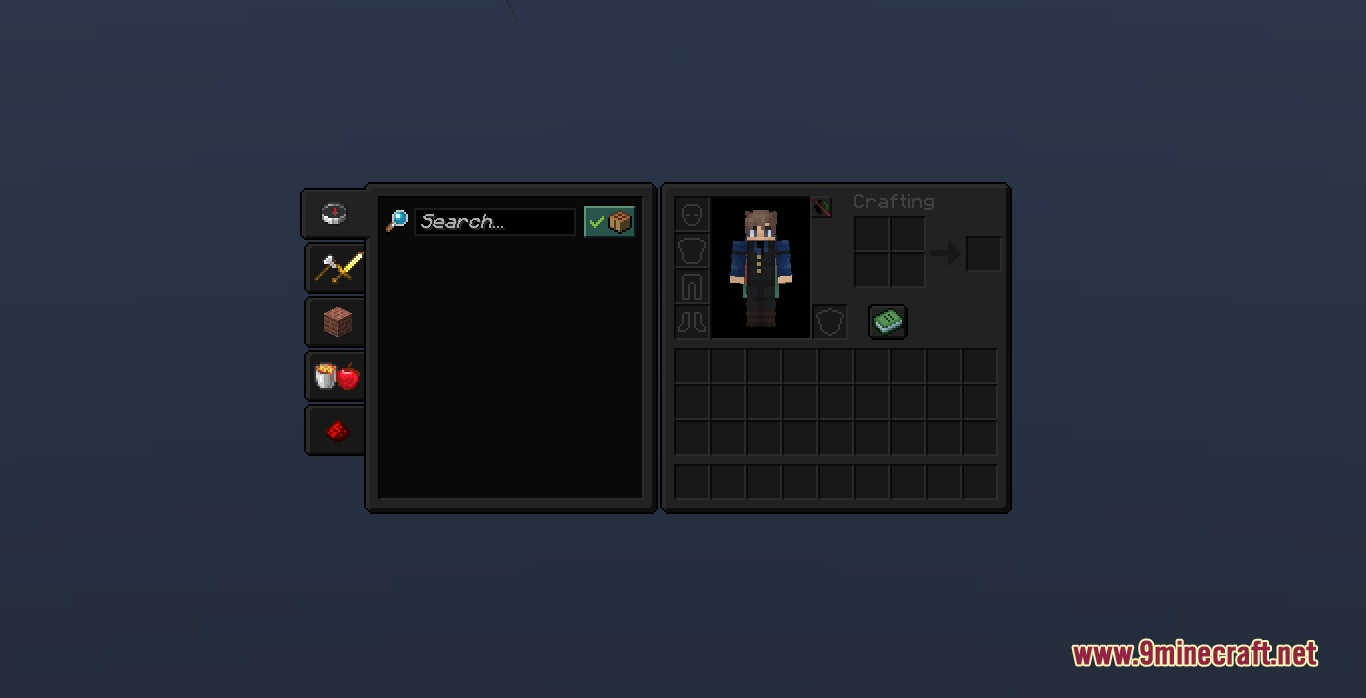 Ultra Darkmode Resource Pack (26.2, 1.20.1) – Sleek Black Menus For Late Night 4 Sleek dark themed minecraft inventory screen with a character model and recipe book