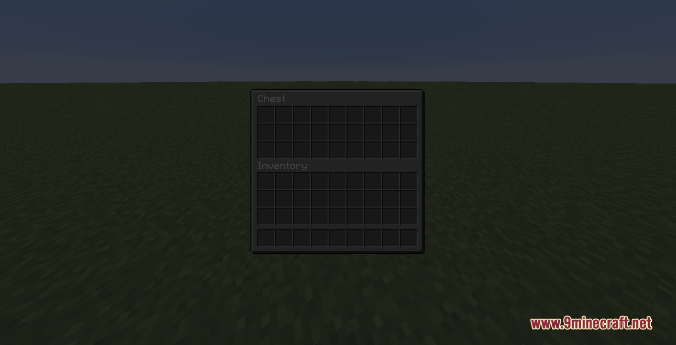 Ultra Darkmode Resource Pack (26.2, 1.20.1) – Sleek Black Menus For Late Night 5 Minimalist dark themed chest interface showing empty storage slots and player inventory