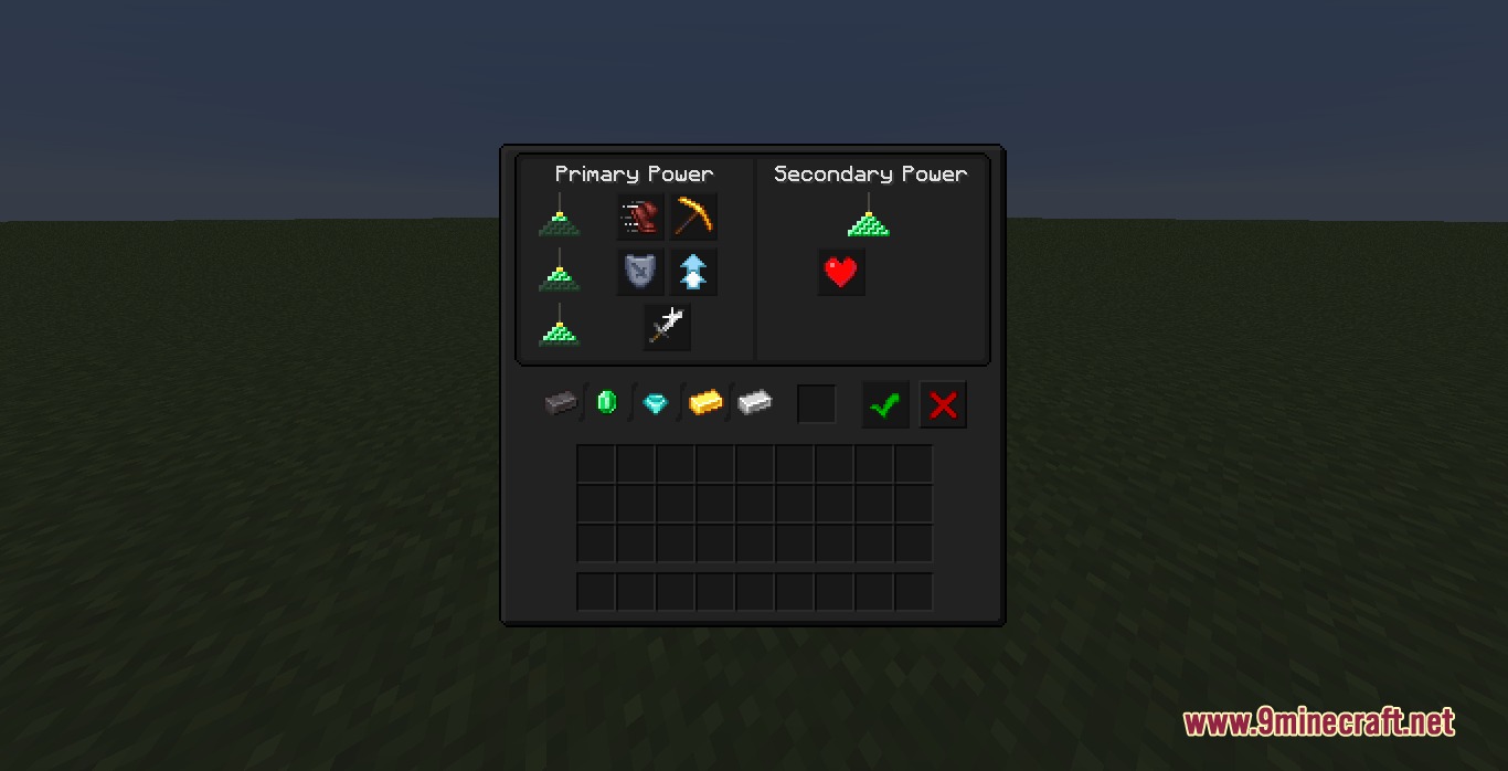 Ultra Darkmode Resource Pack (26.2, 1.20.1) – Sleek Black Menus For Late Night 9 The beacon interface displays a dark layout for selecting primary and secondary powers