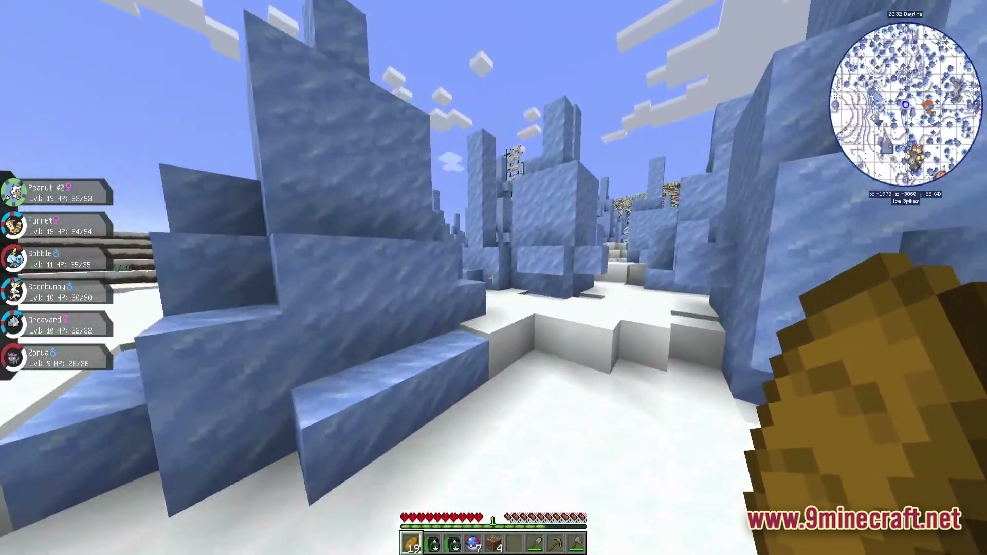 Ultra Hardcore Renewed Modpack (1.20.4) – Survive On One Single Life 5 A player explores an ice spikes biome while managing a team of pokémon in minecraft
