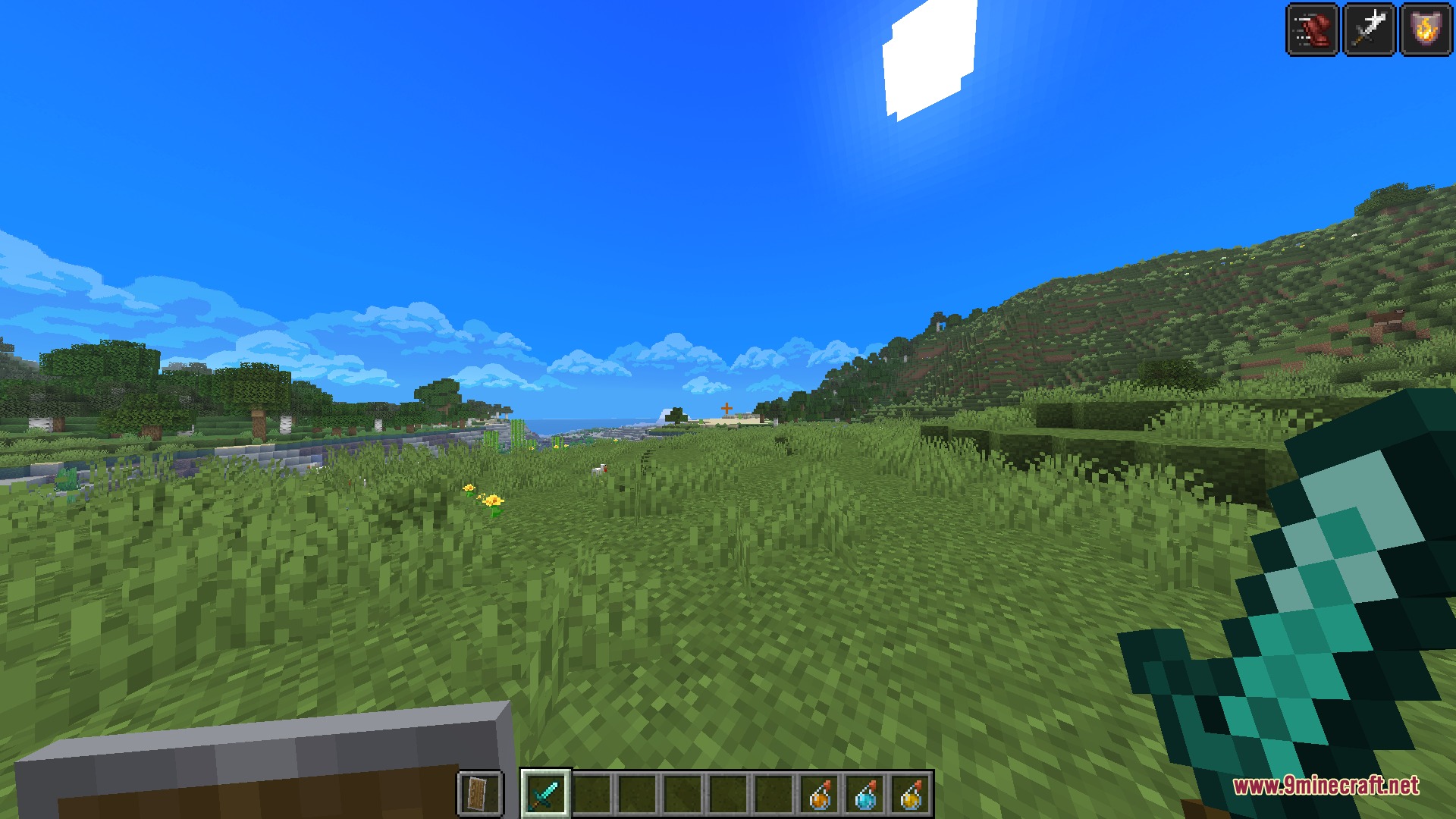 Vantage point clarity pack features a shortened diamond sword and circular sun