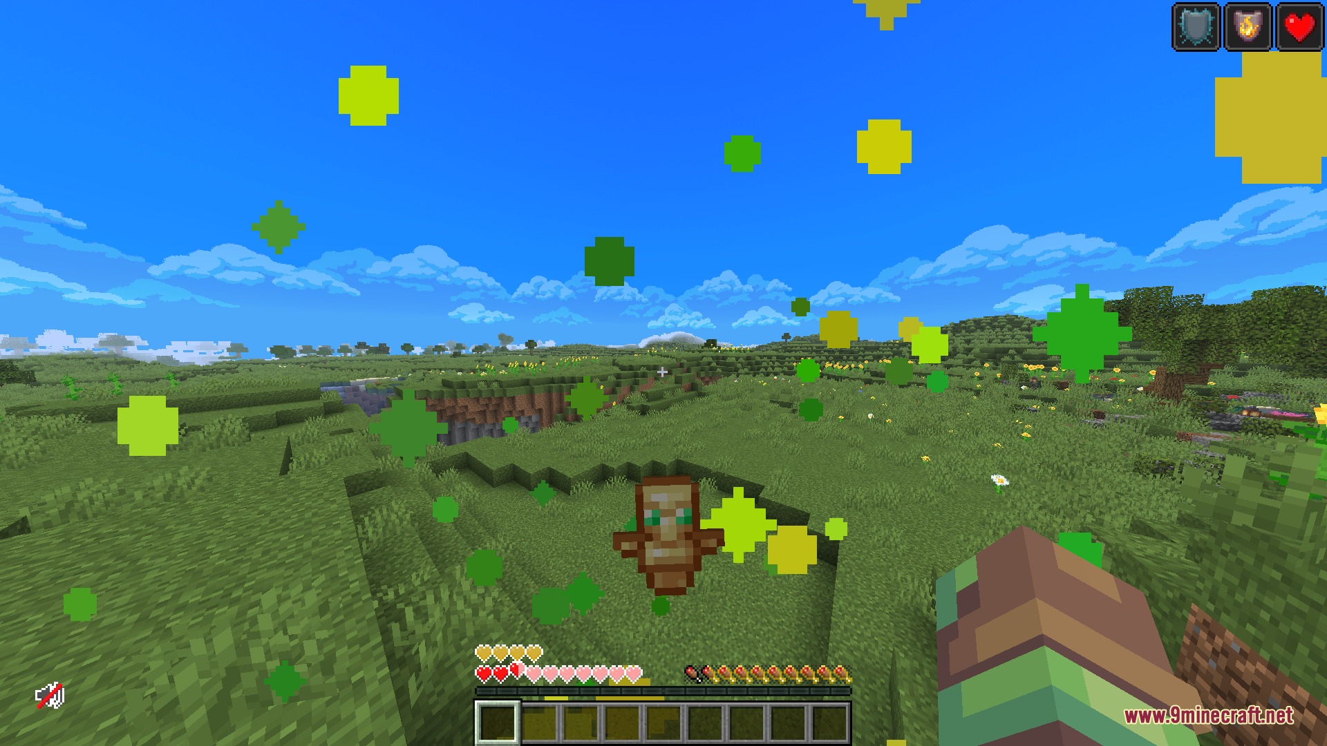 The totem of undying animation activates with small green and yellow particles