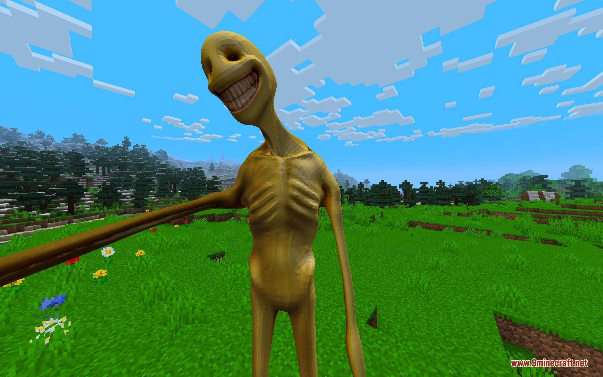 Verity Body Overhaul Mod (1.20.1) – Survive Terrifying Chases From A Golden 3 Close up of a smiling yellow monster with a thin skeletal body