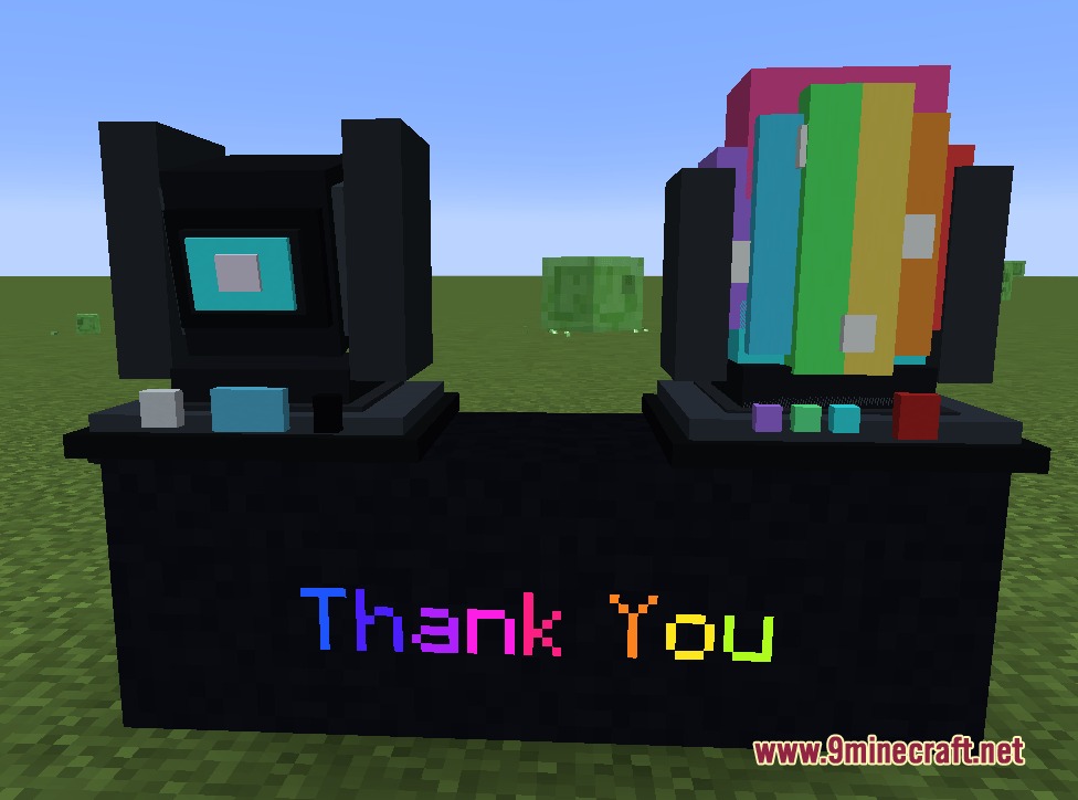 Vibe Wire Audio Mod (1.21.1, 1.20.1) – Host Live Concerts With Custom Music 8 A dj controller booth with colorful turntables and a rainbow thank you sign
