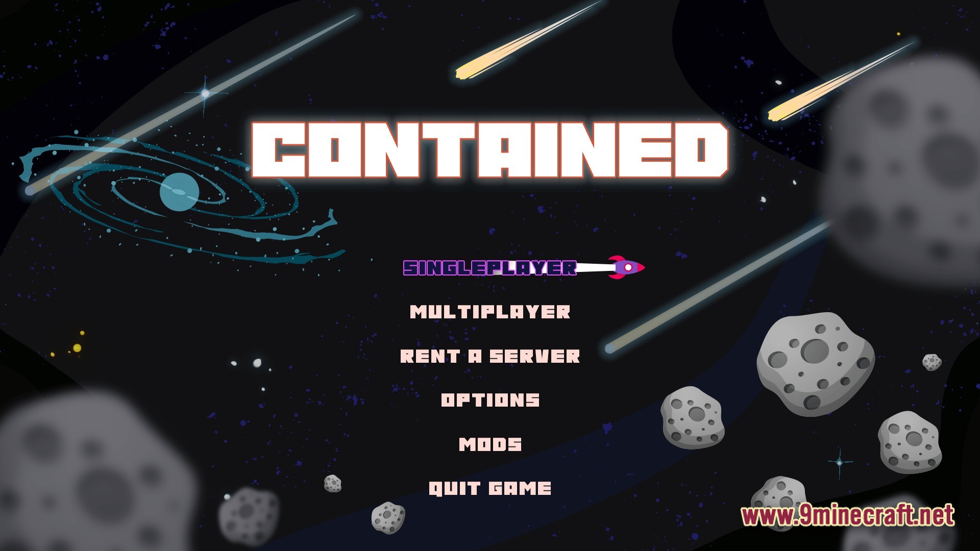 Voidlock Genesis Overdrive Modpack (1.21.1) – Survive Sky Islands And Build 8 The main menu screen features a space-themed background with asteroids, a galaxy, and game navigation options