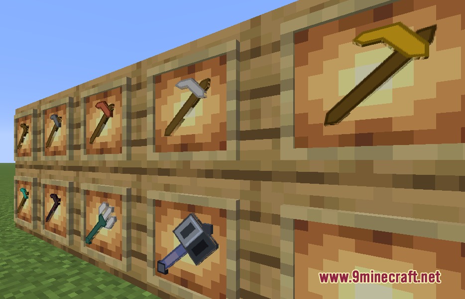 Voxel Craft Textures Resource Pack (26.2, 1.21.11) – Clean Barebones World 6 Voxel craft resource pack displays custom tools and weapons in item frames