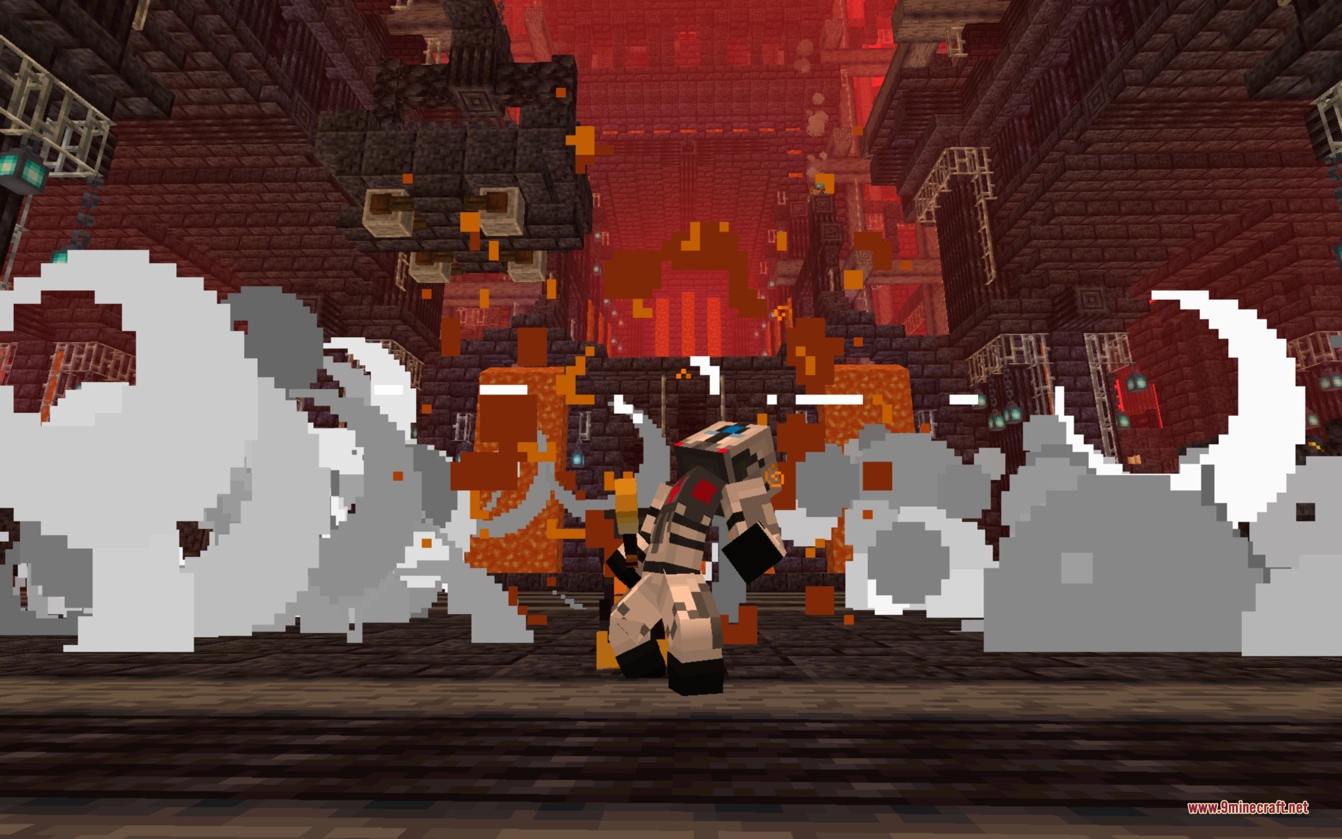 Weapons Of Cataclysm Data Pack (1.20.1) – Unleash The Attack Moves 2 Minecraft player performs a powerful ground slam attack with the infernal forge