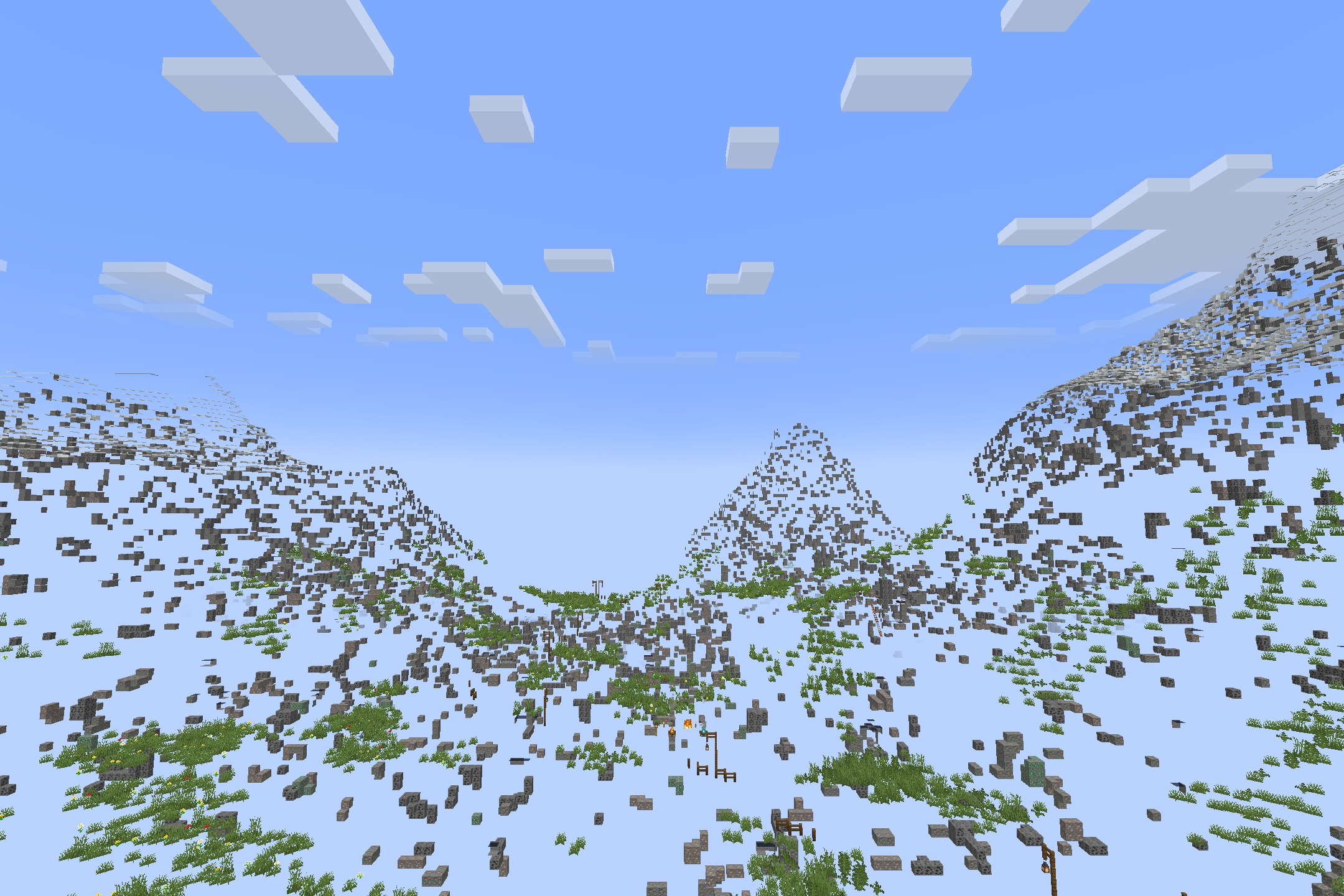 Xray Java Resource Pack (26.1.2, 1.20.1) – See Through Underground Stone 11 Hilly grassy biome with transparent ground revealing hidden ores and underground structures