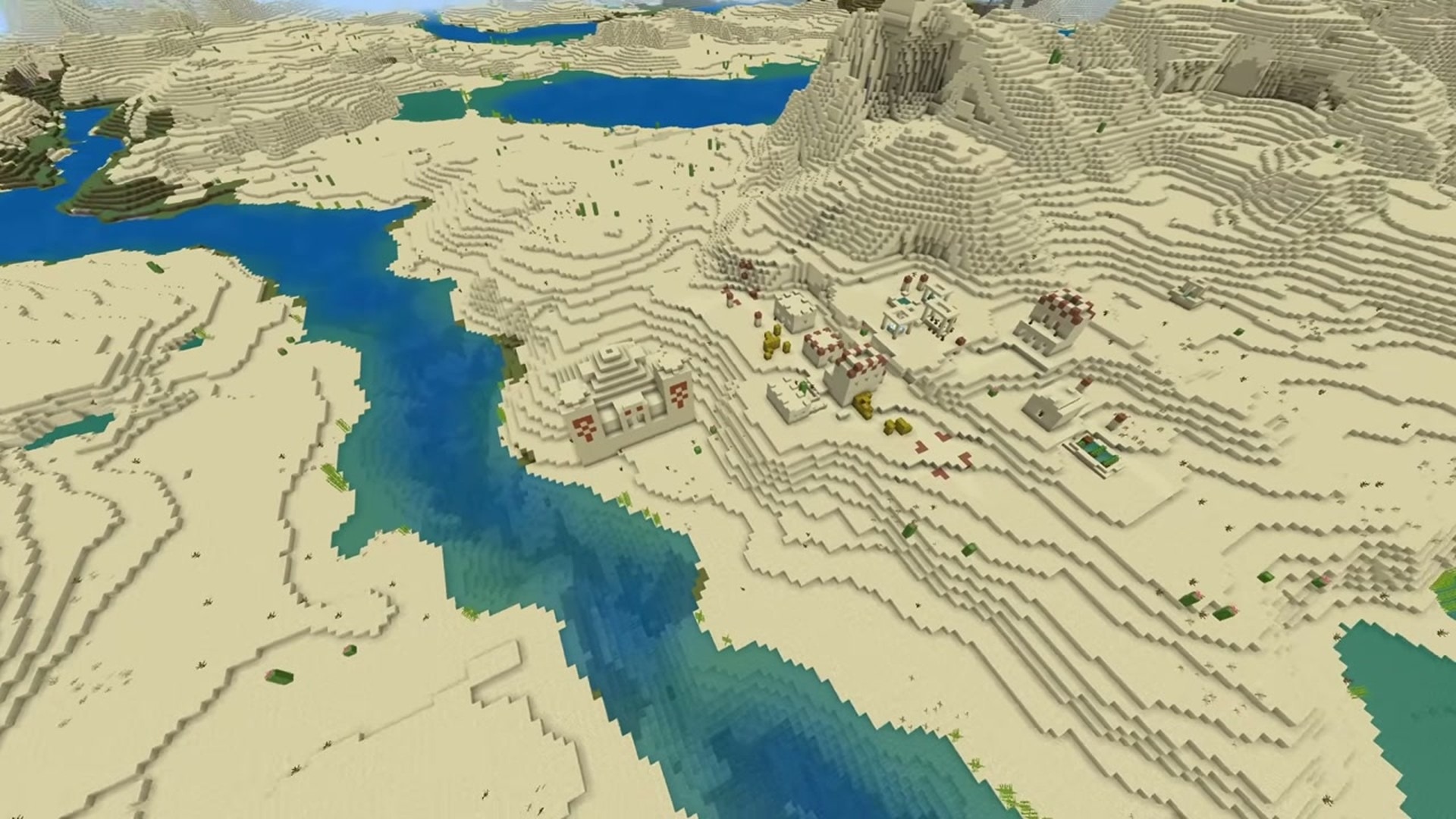 Desert village and temple river oasis - minecraft seed -3526028088851234405