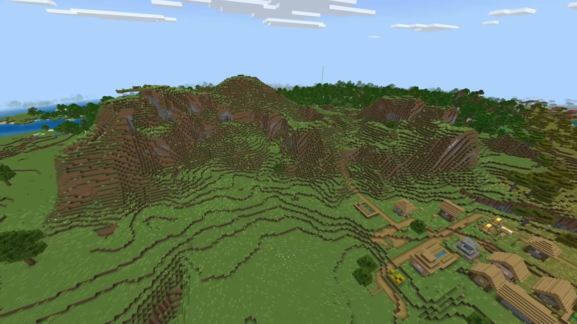 Lakeside savanna village and ruined portal - minecraft seed -8953469724830785874