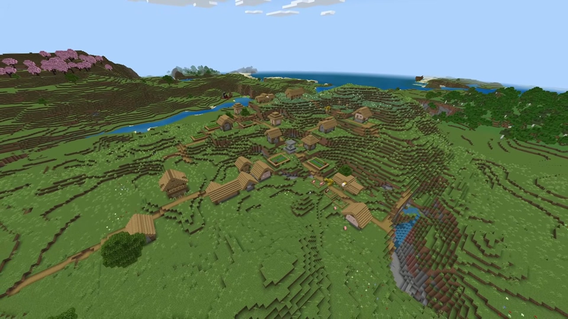 Terraced hillside meadow village - minecraft seed 370346480544354330