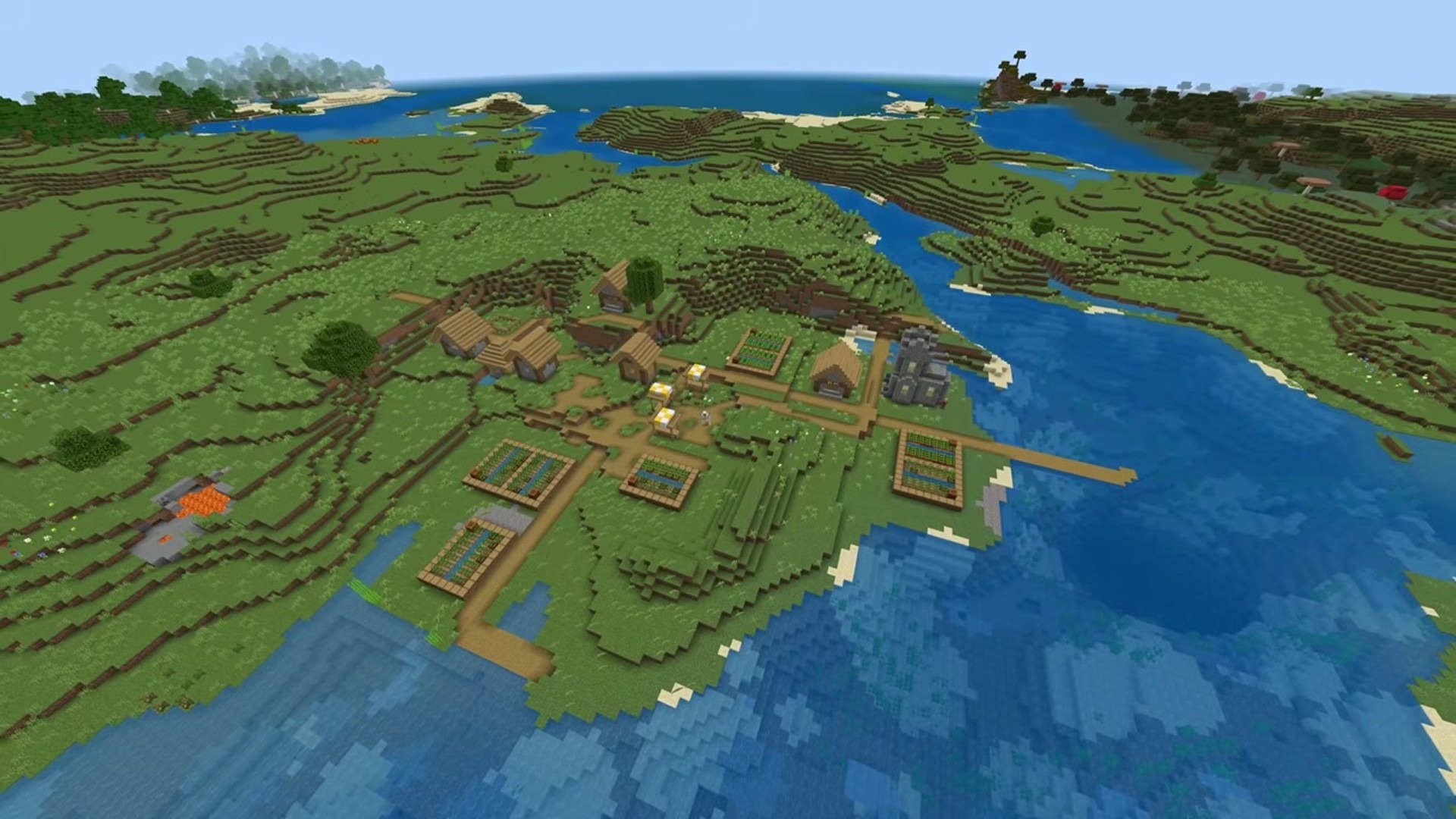Terraced hillside meadow village - minecraft seed 370346480544354330