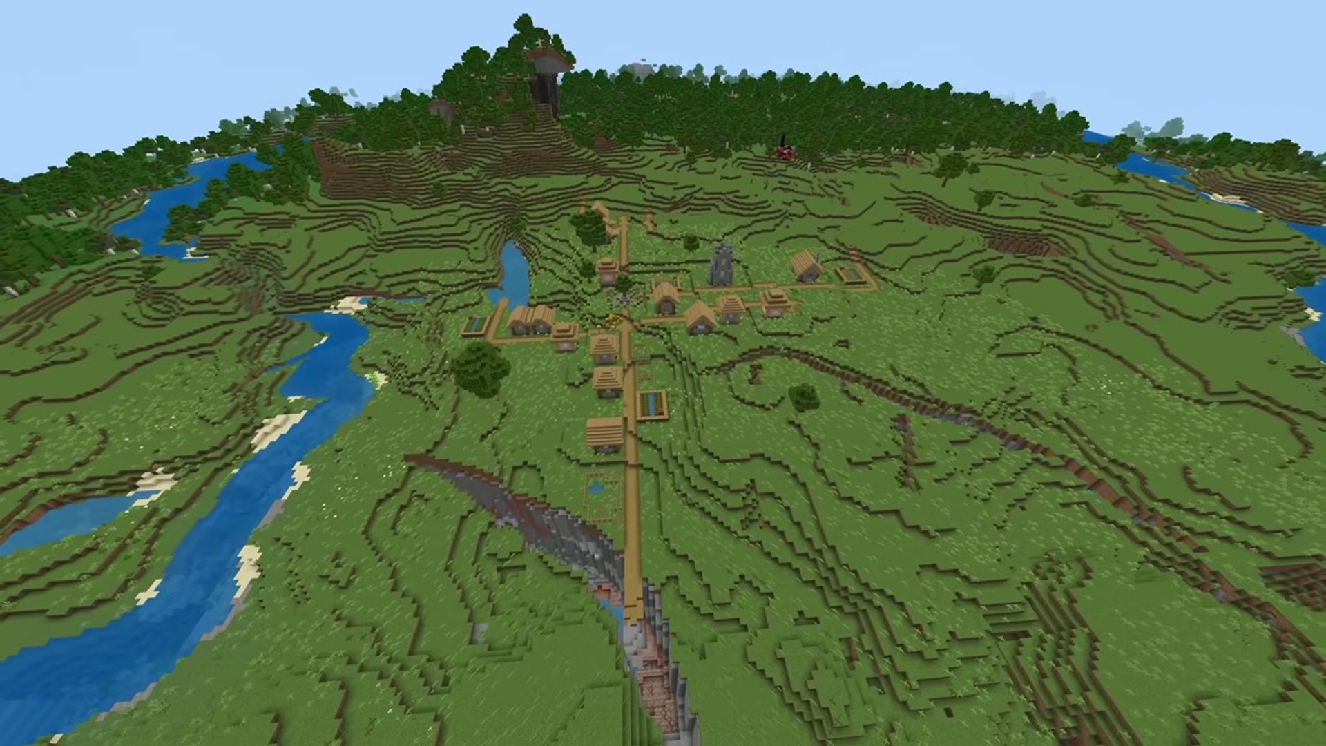 Cherry blossom crater mountain and plains village - minecraft seed 5241752445382529779